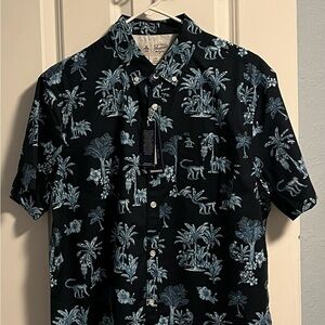 NWT Original Penguin Men's Navy Blue Tropical Monkey Print Short Sleeve -Large